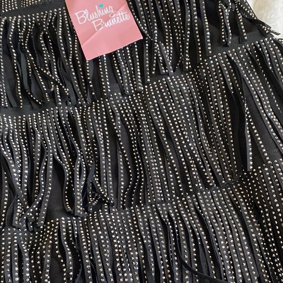 NWT Blushing Brunette Black Fringe Skirt - Picture 3 of 9